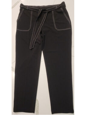 NYCC New York Clothing Co Black Pants Size 12 Belted Contrast Stitch Trousers